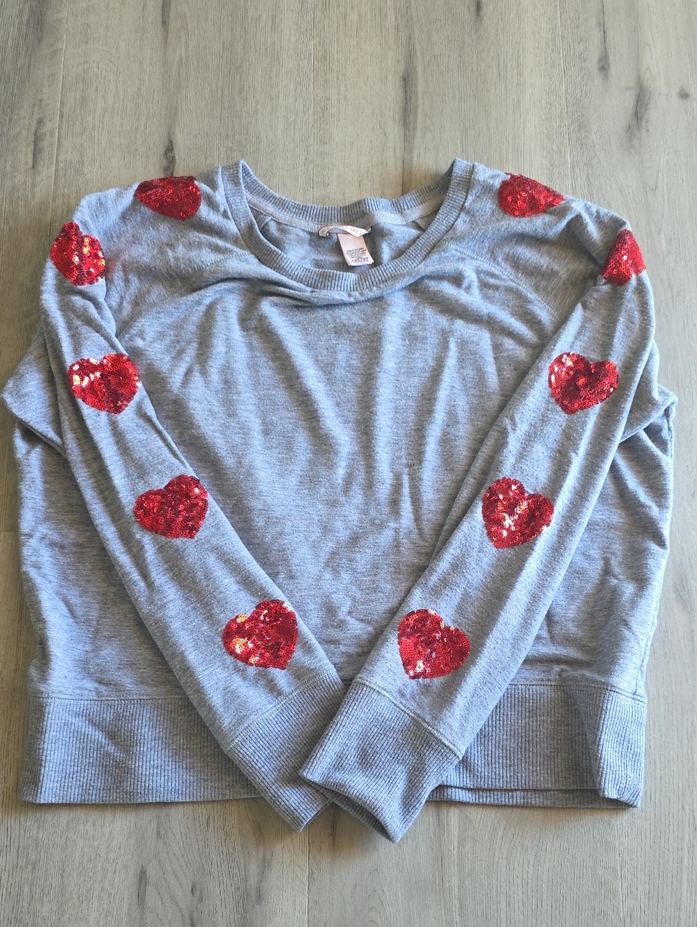 Victoria's Secret Light Gray Sweatshirt with Red Sequin Heart Sleeves